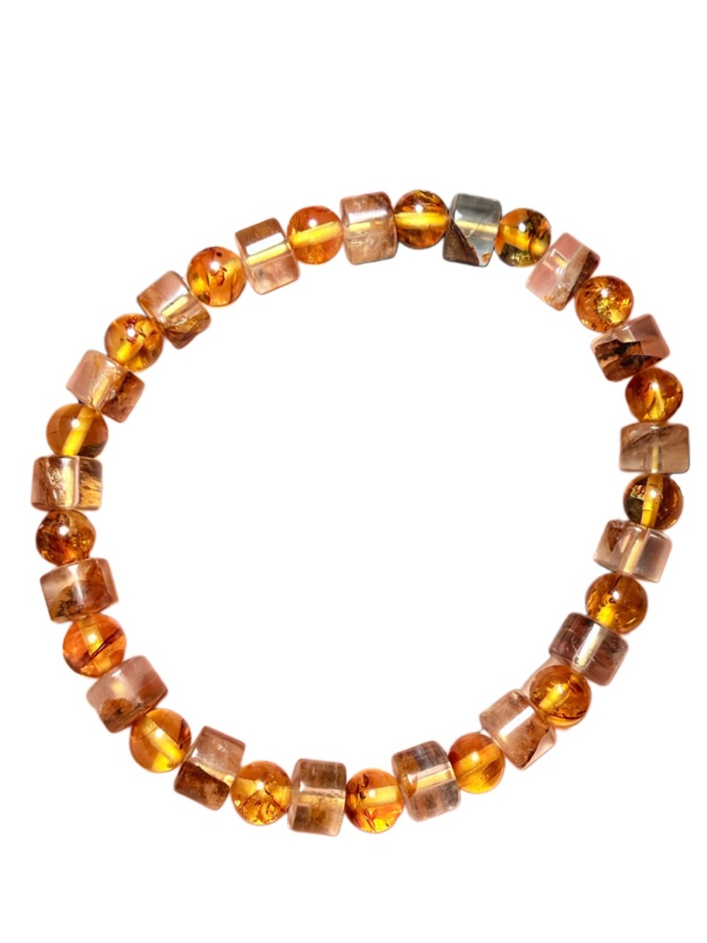 Amber & Golden Healer Donut Bead Bracelet 6mm